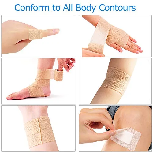 10 Pack Self Adherent Bandage Wrap, 2” x 5 Yards, Medical Tape, Self-Adherent Wrap, Athletic Elastic Cohesive Bandage, First Aid Tape, Sports Tape for Stretch Athletic, Ankle Sprains & Swelling