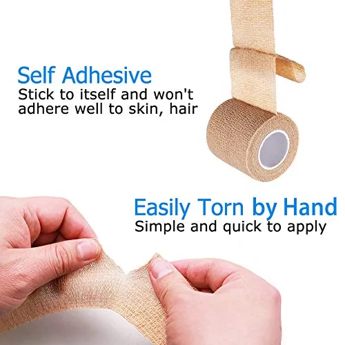 10 Pack Self Adherent Bandage Wrap, 2” x 5 Yards, Medical Tape, Self-Adherent Wrap, Athletic Elastic Cohesive Bandage, First Aid Tape, Sports Tape for Stretch Athletic, Ankle Sprains & Swelling