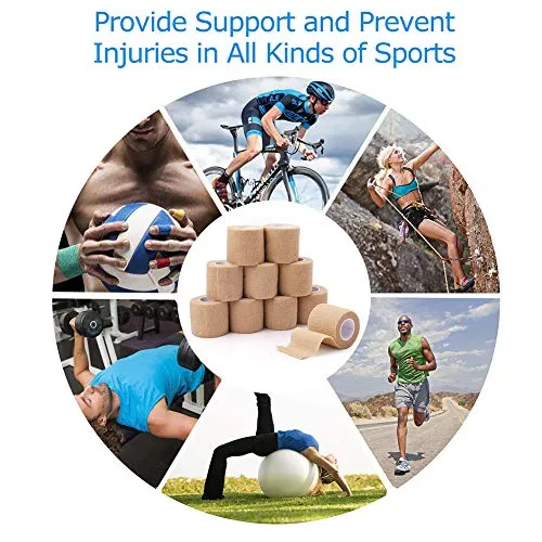 10 Pack Self Adherent Bandage Wrap, 2” x 5 Yards, Medical Tape, Self-Adherent Wrap, Athletic Elastic Cohesive Bandage, First Aid Tape, Sports Tape for Stretch Athletic, Ankle Sprains & Swelling