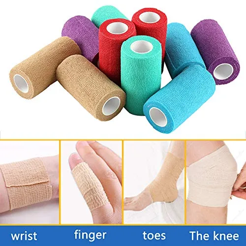 10 Rolls 10CM Self Adherent Bandage Cohesive Bandage Elastic Adhesive Bandage Tape First Aid Pet Cohesive Wrap Bandages for Wrist, Ankle Sprains & Swelling