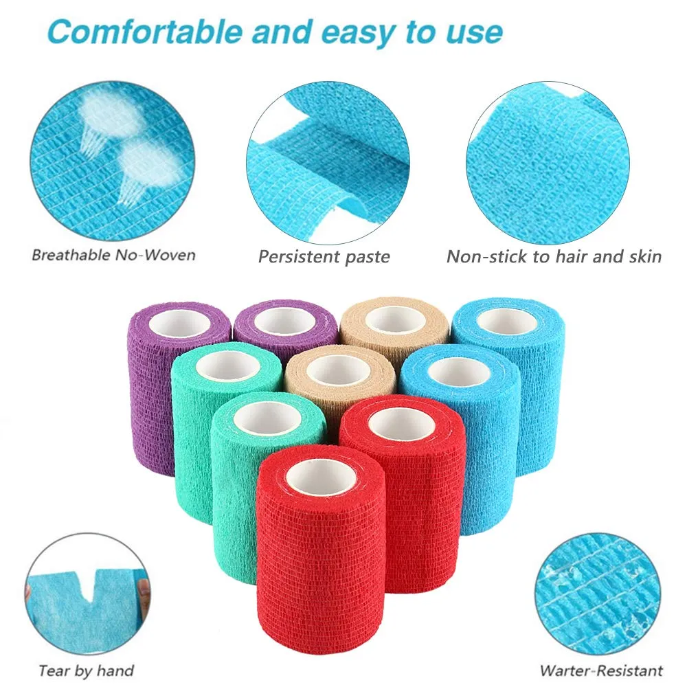 10 Rolls 10CM Self Adherent Bandage Cohesive Bandage Elastic Adhesive Bandage Tape First Aid Pet Cohesive Wrap Bandages for Wrist, Ankle Sprains & Swelling