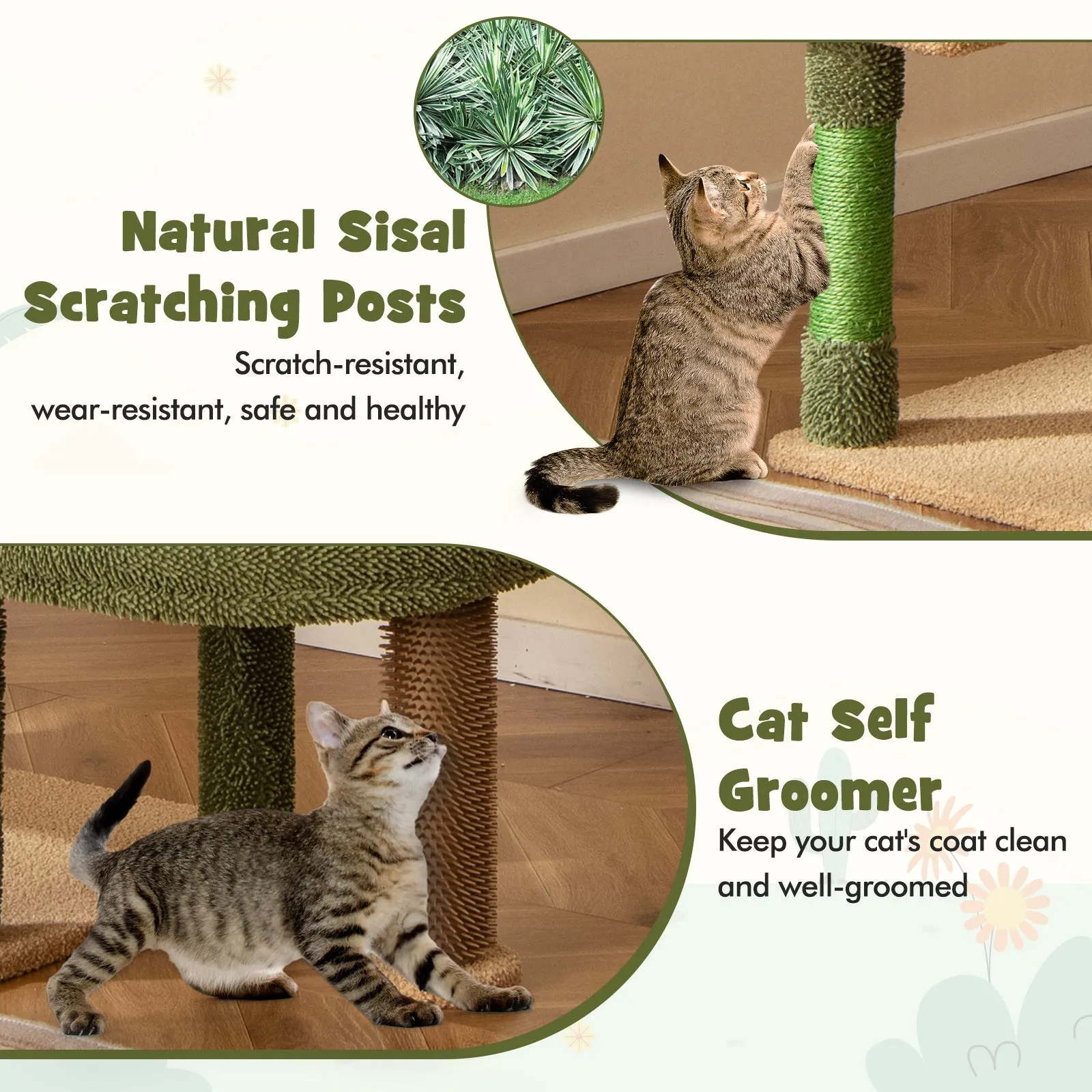 150 cm Multi-level Cactus Cat Tree for Indoor Cats-Green