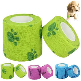 2 Rolls Cute Printed Non-Woven Self-Adhesive Bandage Pet Vet Wrap High Elastic Self Adhesive Wrap Cohesive Bandage For Cat Dog