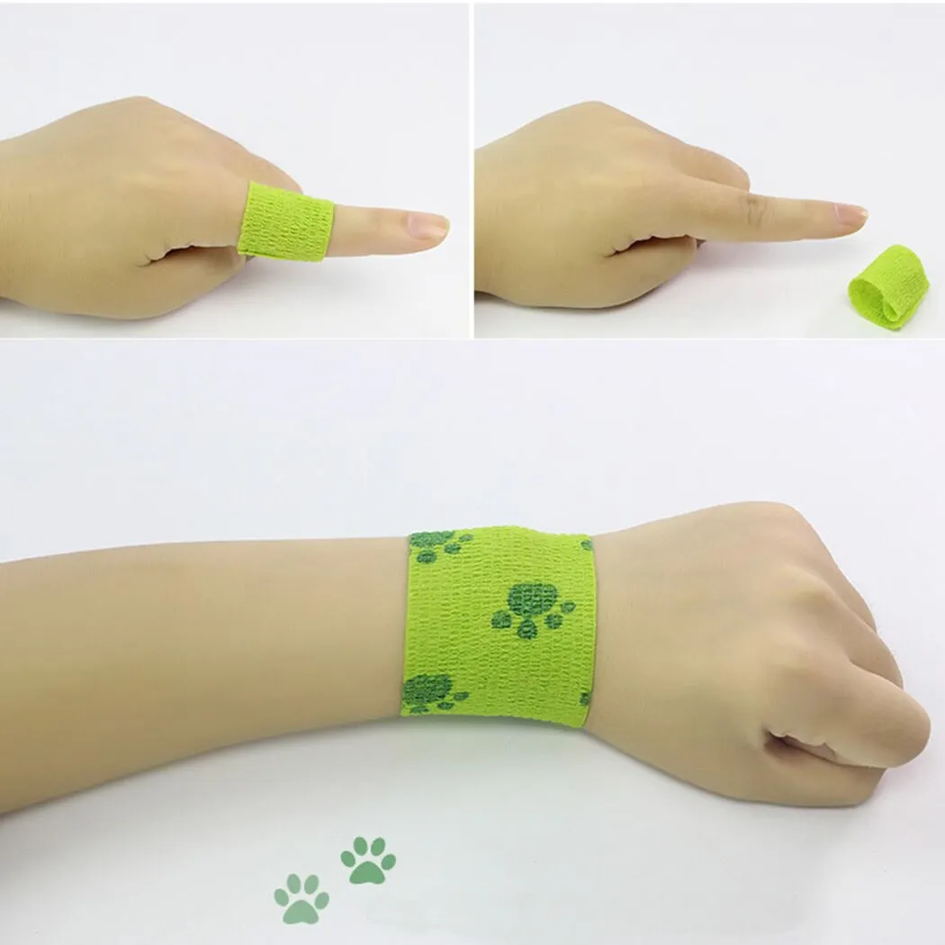2 Rolls Cute Printed Non-Woven Self-Adhesive Bandage Pet Vet Wrap High Elastic Self Adhesive Wrap Cohesive Bandage For Cat Dog