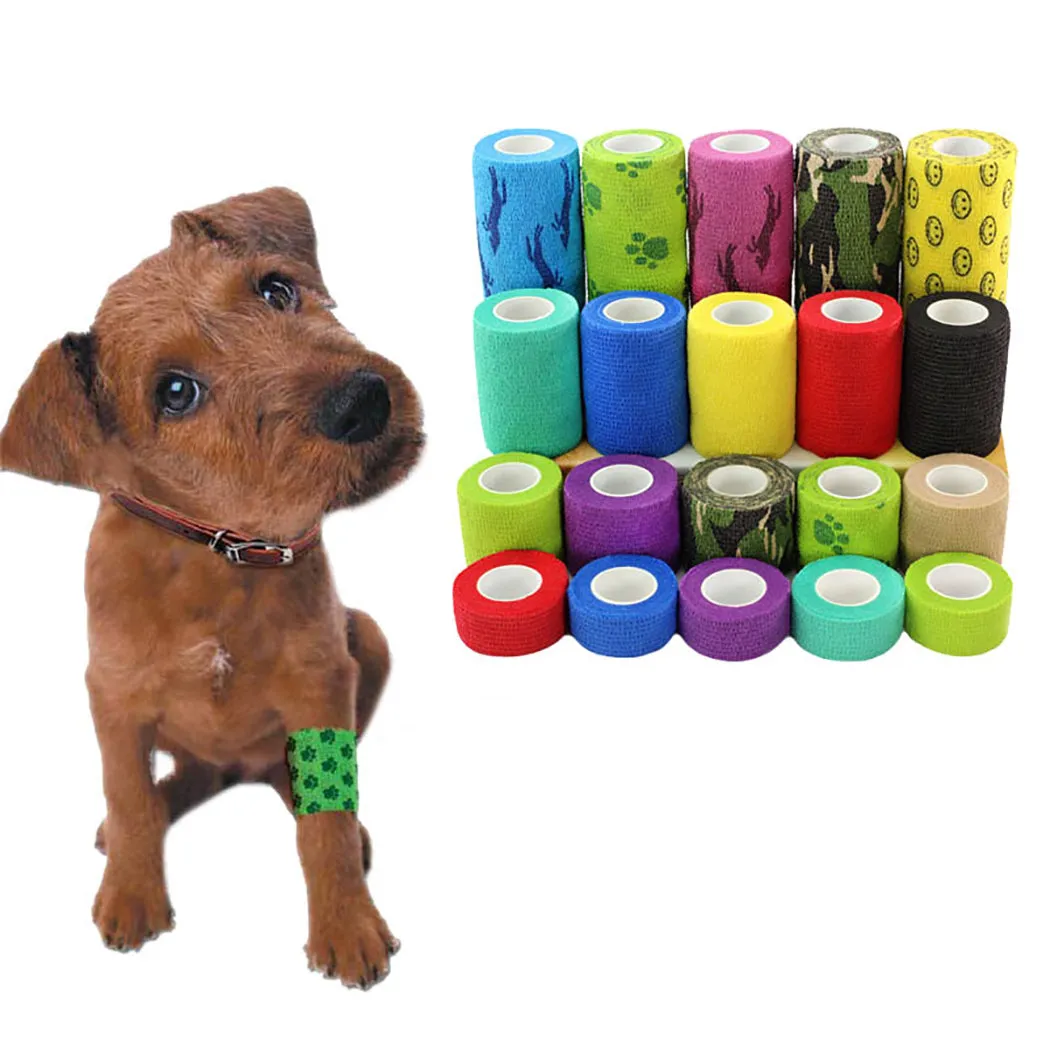 2 Rolls Cute Printed Non-Woven Self-Adhesive Bandage Pet Vet Wrap High Elastic Self Adhesive Wrap Cohesive Bandage For Cat Dog