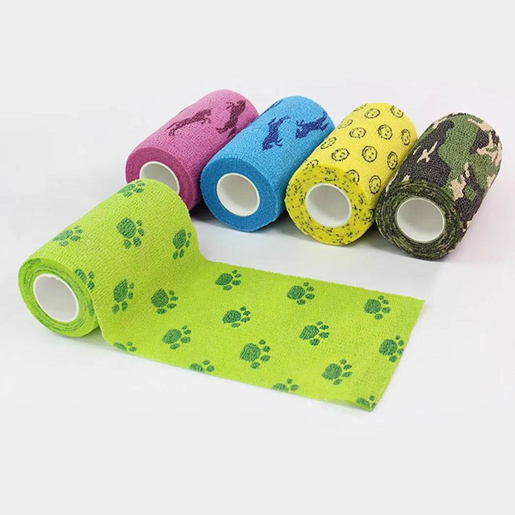 2 Rolls Cute Printed Non-Woven Self-Adhesive Bandage Pet Vet Wrap High Elastic Self Adhesive Wrap Cohesive Bandage For Cat Dog
