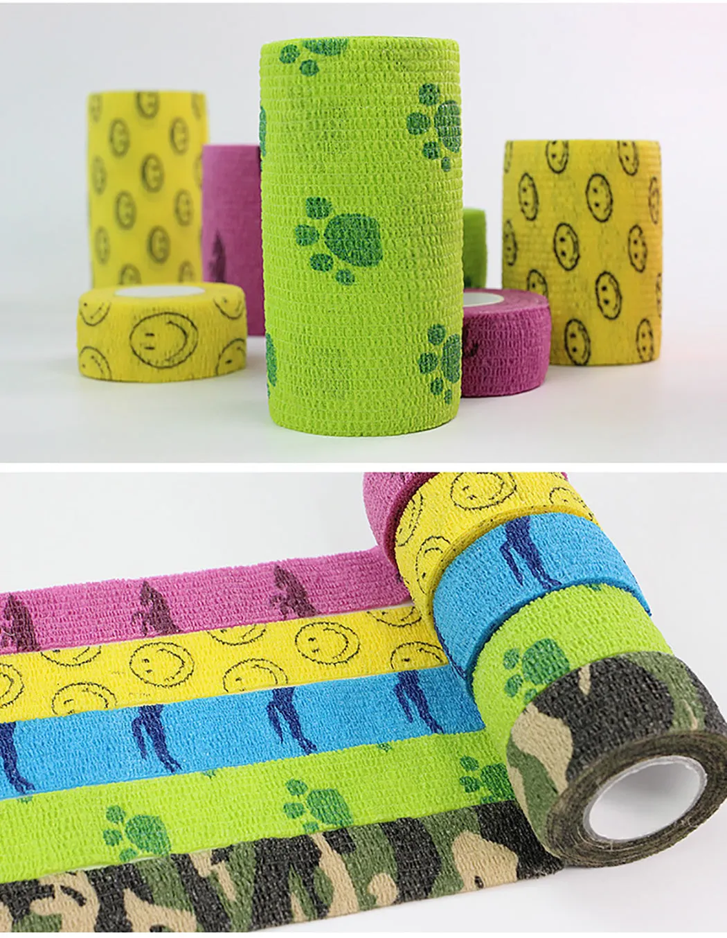 2 Rolls Cute Printed Non-Woven Self-Adhesive Bandage Pet Vet Wrap High Elastic Self Adhesive Wrap Cohesive Bandage For Cat Dog