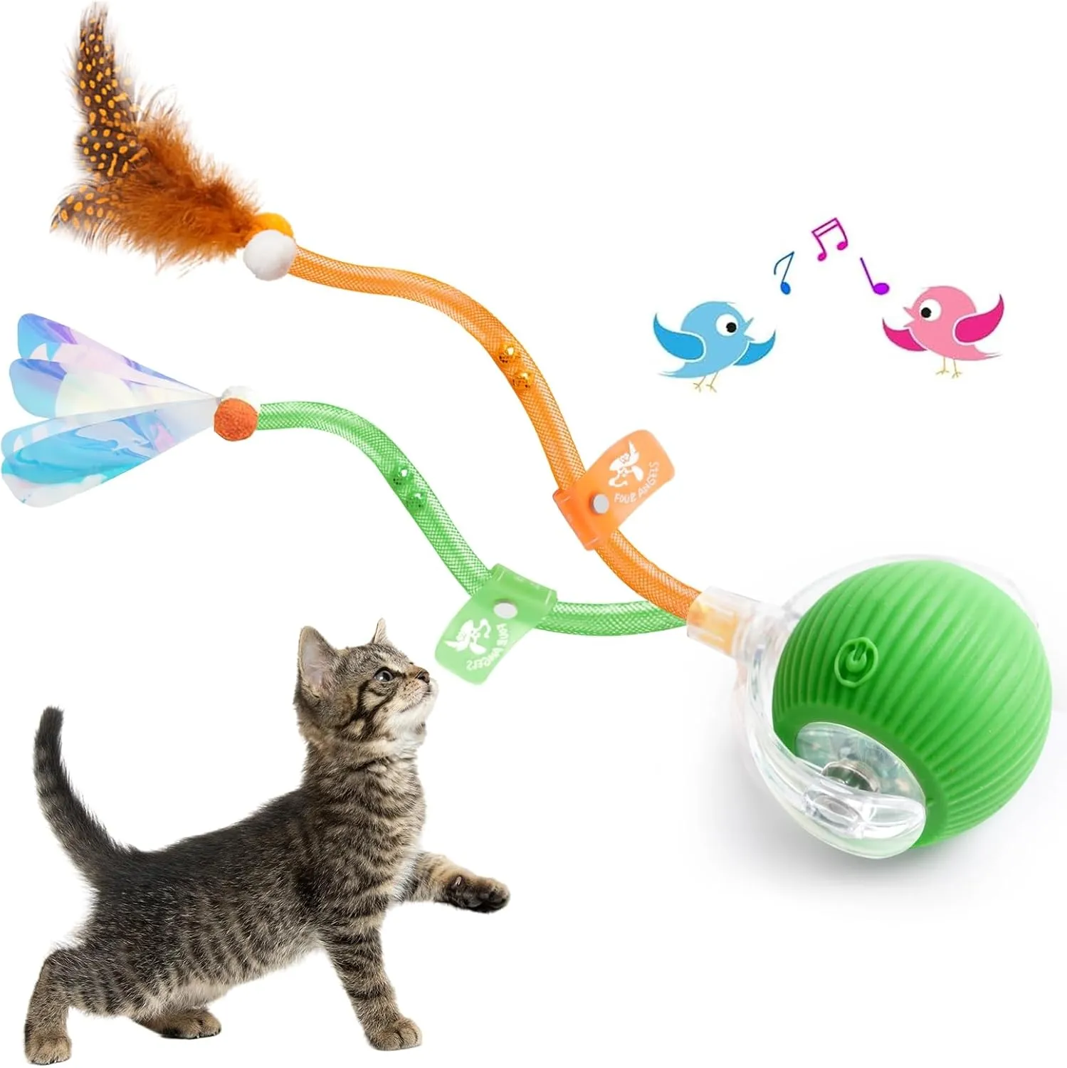 2025 New Generation Interactive Cat Ball Toy with Elastic Mesh Tail - Automatic Motion-Activated Chirping Kitten Toy for Indoor Cats, Relieves Boredom & Encourages Play