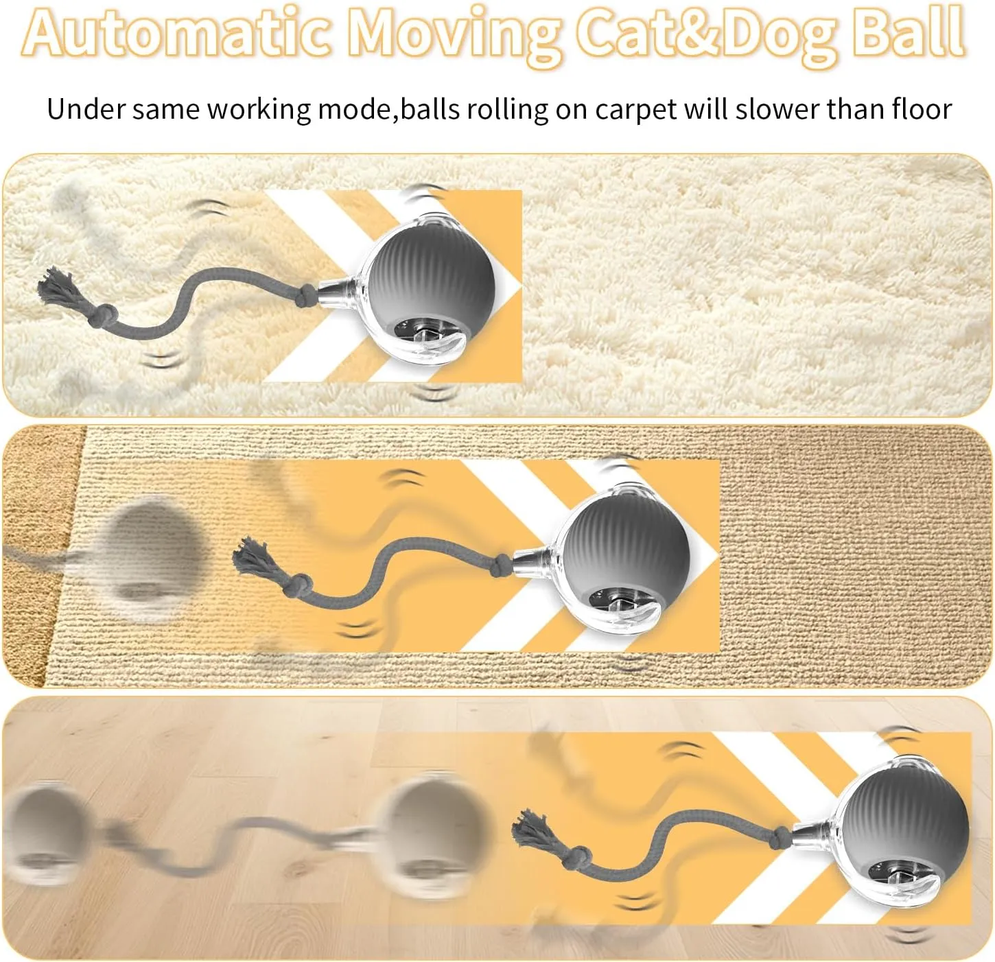 2025 New Interactive Cat and Dog Toys - Motion Activated Fast Rolling Ball on Carpet, Smart Self-Moving Toy (Gray)