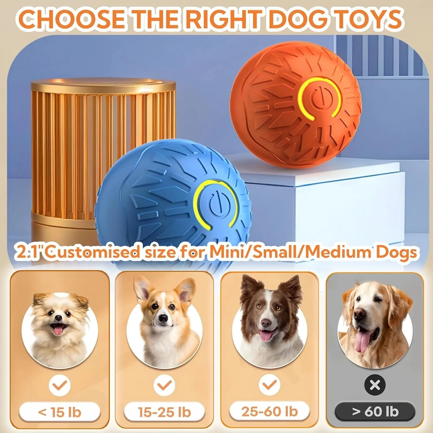 2025 New Interactive Dog Toys Dog Balls,Durable Motion Activated Automatic Rolling Ball Toys for/Small/Medium Dogs(Orange)