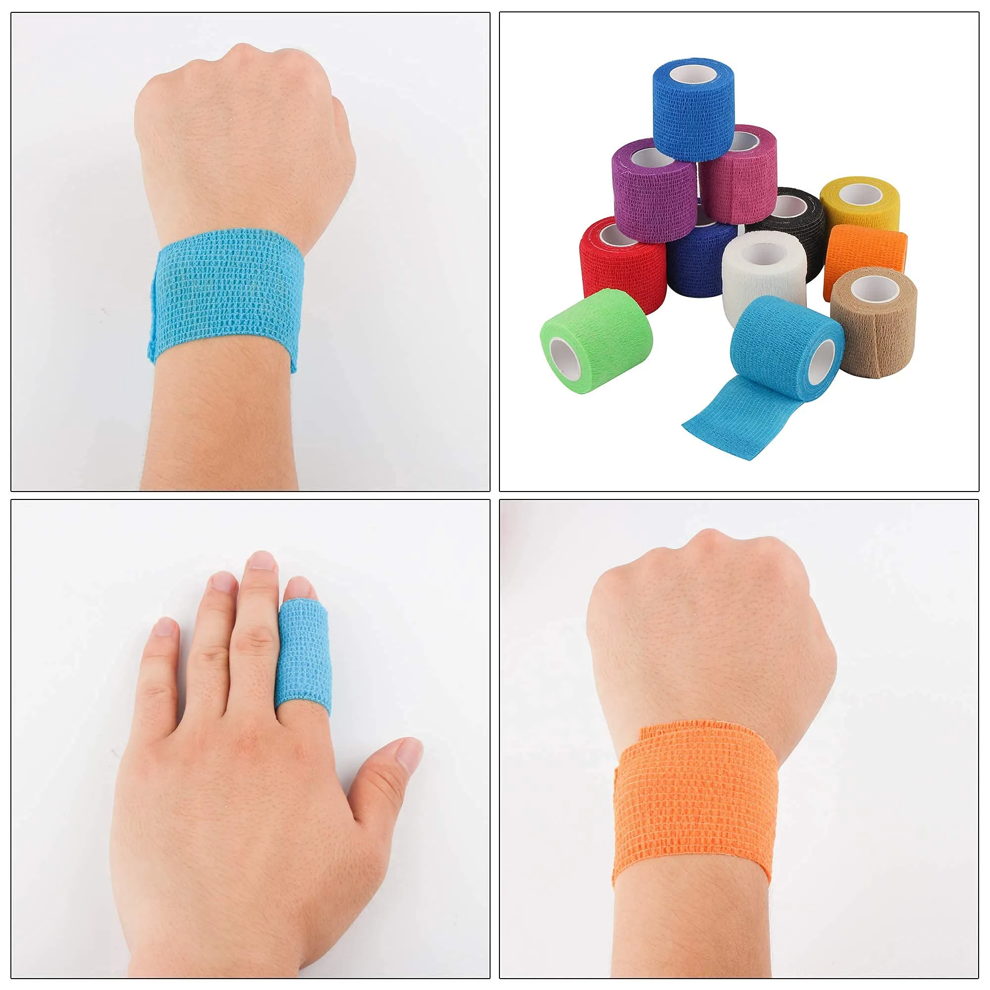 24 Pack Self Adherent Cohesive Wrap Bandages 2 Inches X 5 Yards, First Aid Tape, Elastic Self Adhesive Tape, Athletic, Sports wrap Tape, Bandage Wrap for Sports, Wrist, Ankle (Rainbow Color) 24 Count (Pack of 1)