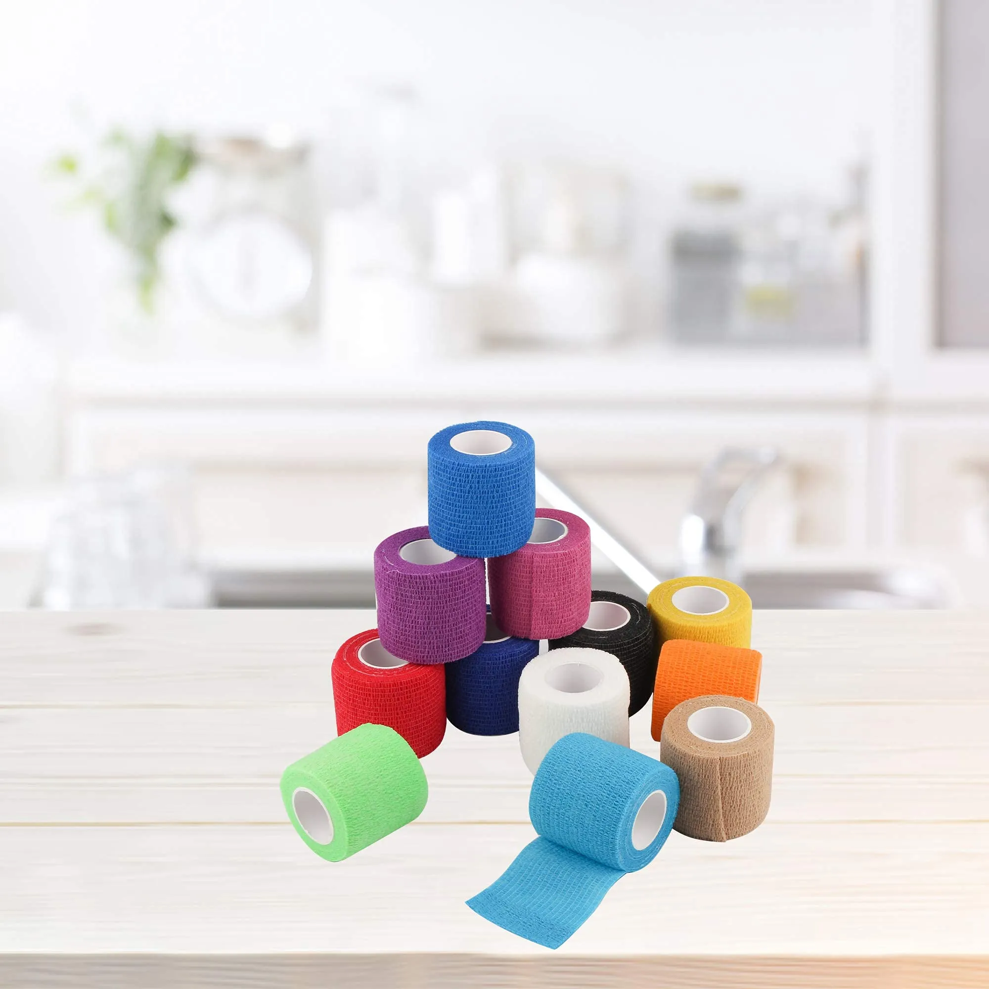 24 Pack Self Adherent Cohesive Wrap Bandages 2 Inches X 5 Yards, First Aid Tape, Elastic Self Adhesive Tape, Athletic, Sports wrap Tape, Bandage Wrap for Sports, Wrist, Ankle (Rainbow Color) 24 Count (Pack of 1)