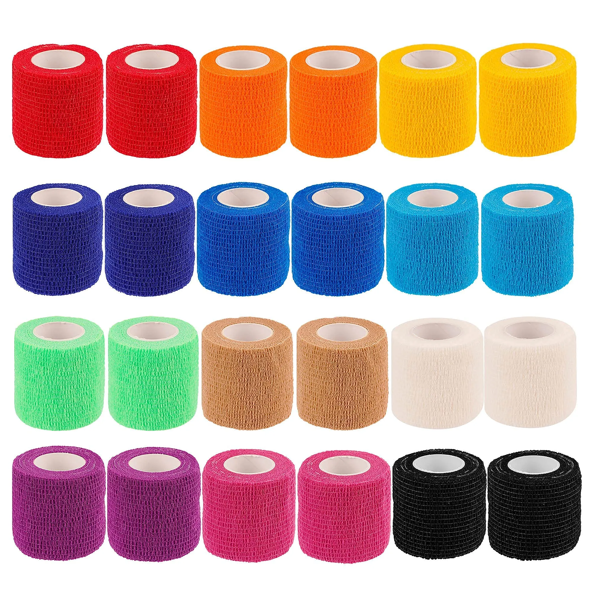 24 Pack Self Adherent Cohesive Wrap Bandages 2 Inches X 5 Yards, First Aid Tape, Elastic Self Adhesive Tape, Athletic, Sports wrap Tape, Bandage Wrap for Sports, Wrist, Ankle (Rainbow Color) 24 Count (Pack of 1)