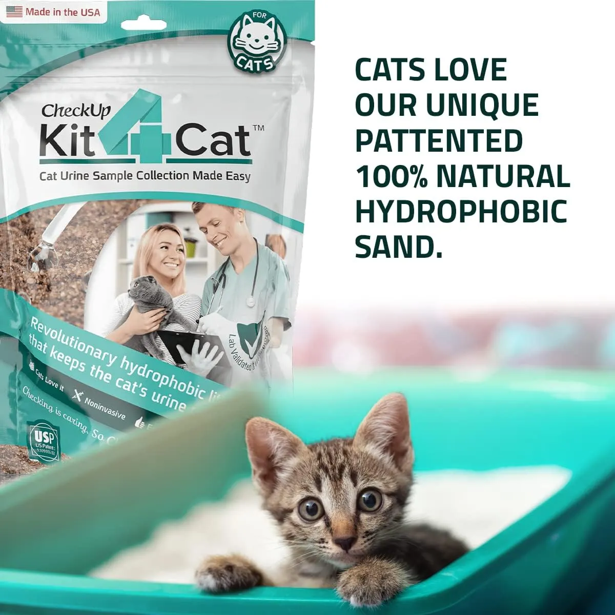 2lb Hydrophobic Cat Litter for Urine Collection, Hydrophobic Sand Urine Collection Litter Kit I Collect cat Urine Sample for Test (3 x 11oz Bags)