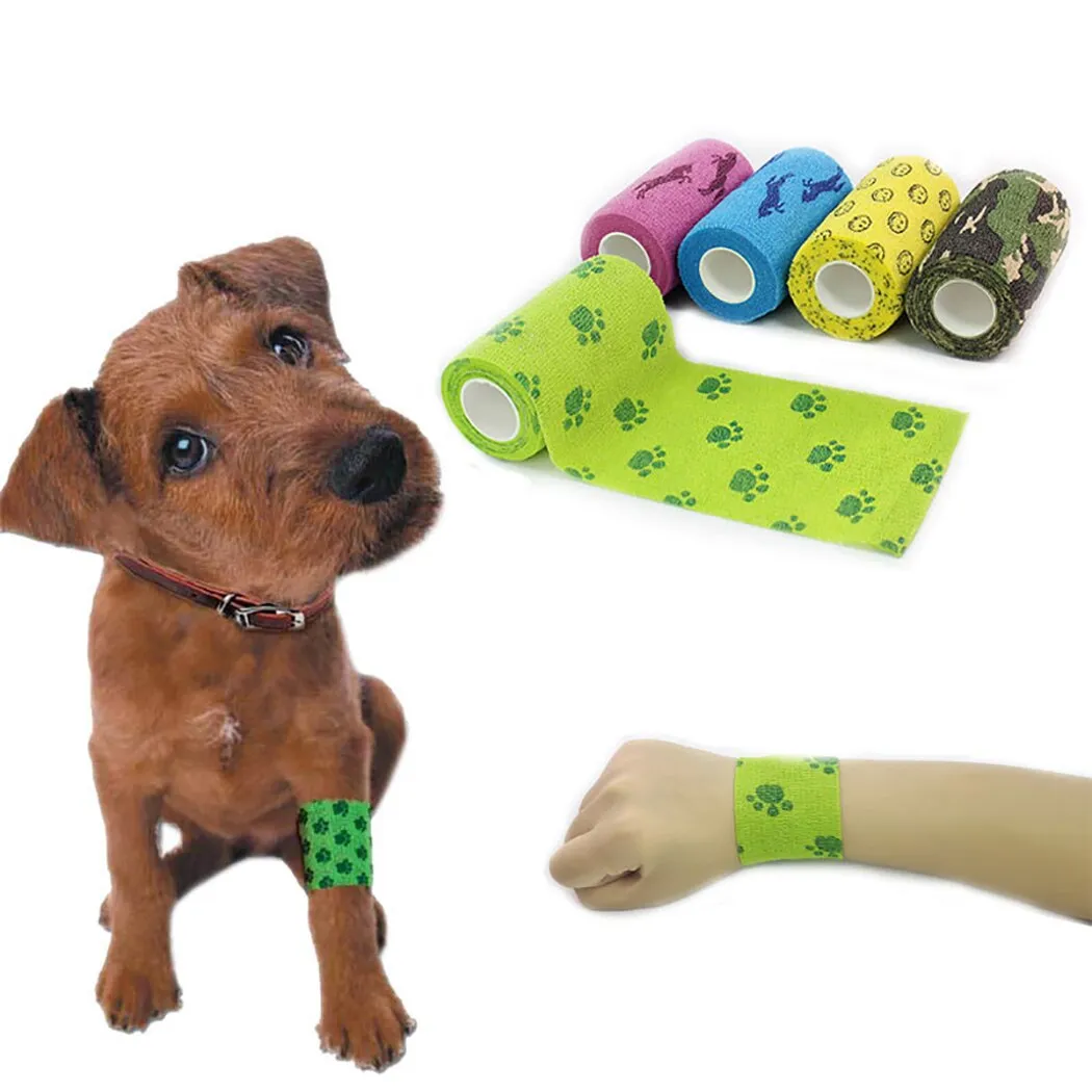 4 Rolls Highly Elastic And Breathable Cat Pet Printing Bandage Vet Wrap Elastic Breathable Self Adhesive Wrap Cohesive Bandage