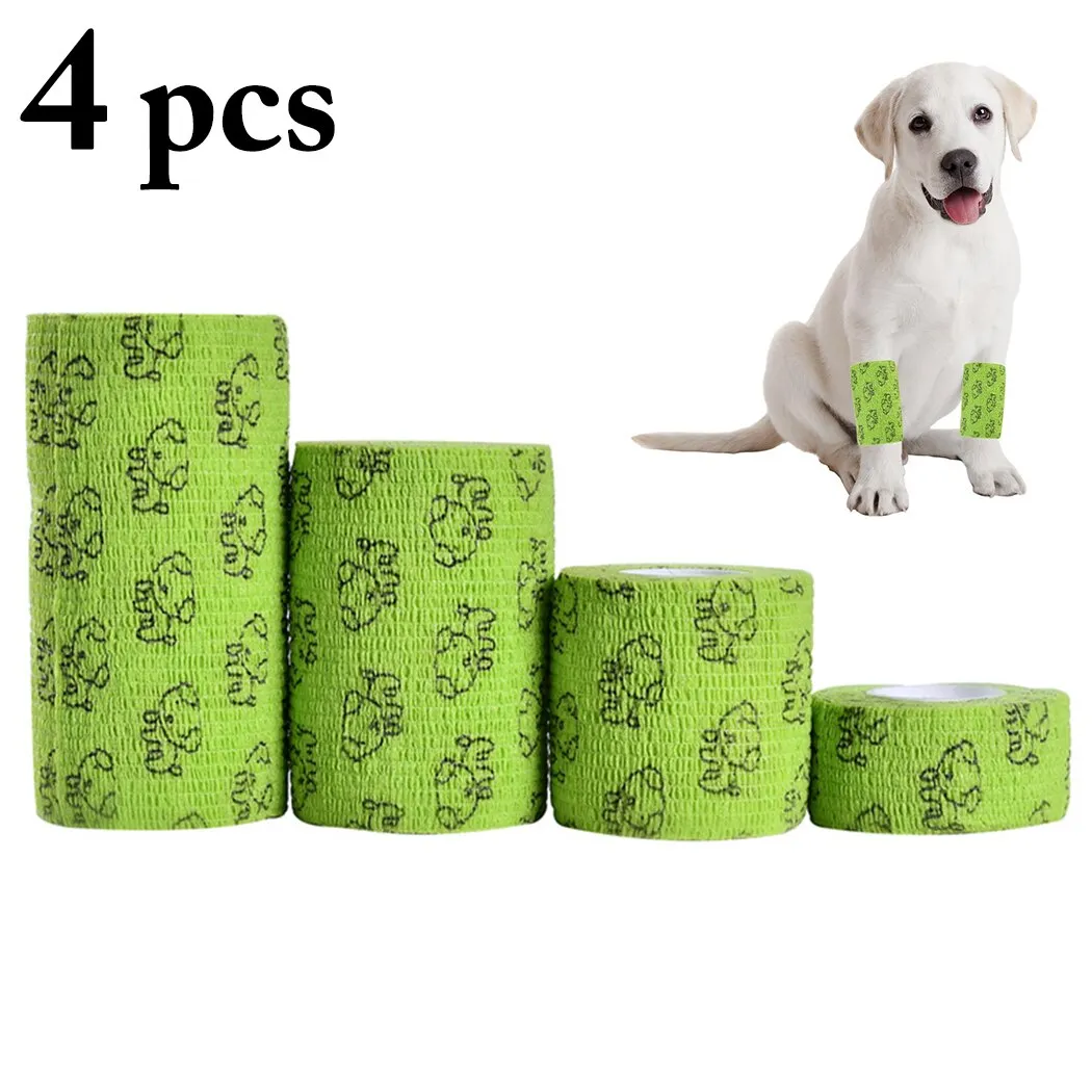 4 Rolls Highly Elastic And Breathable Cat Pet Printing Bandage Vet Wrap Elastic Breathable Self Adhesive Wrap Cohesive Bandage