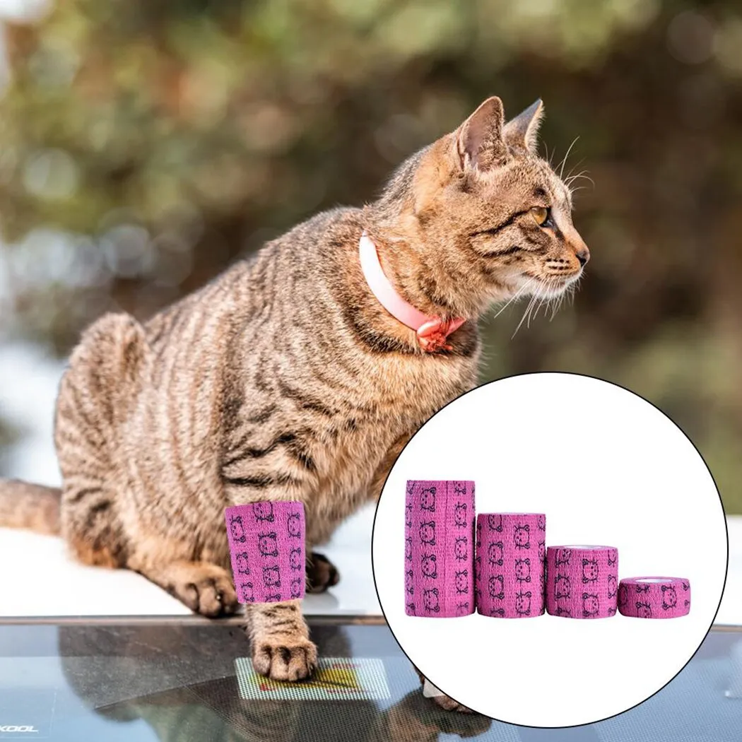 4 Rolls Highly Elastic And Breathable Cat Pet Printing Bandage Vet Wrap Elastic Breathable Self Adhesive Wrap Cohesive Bandage