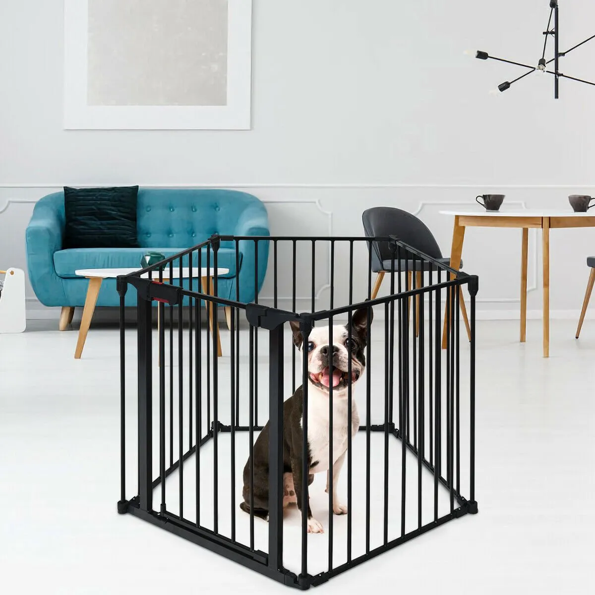 5 Panel Baby Safety Playpen Fireplace Barrier Gate Room Divider-Black