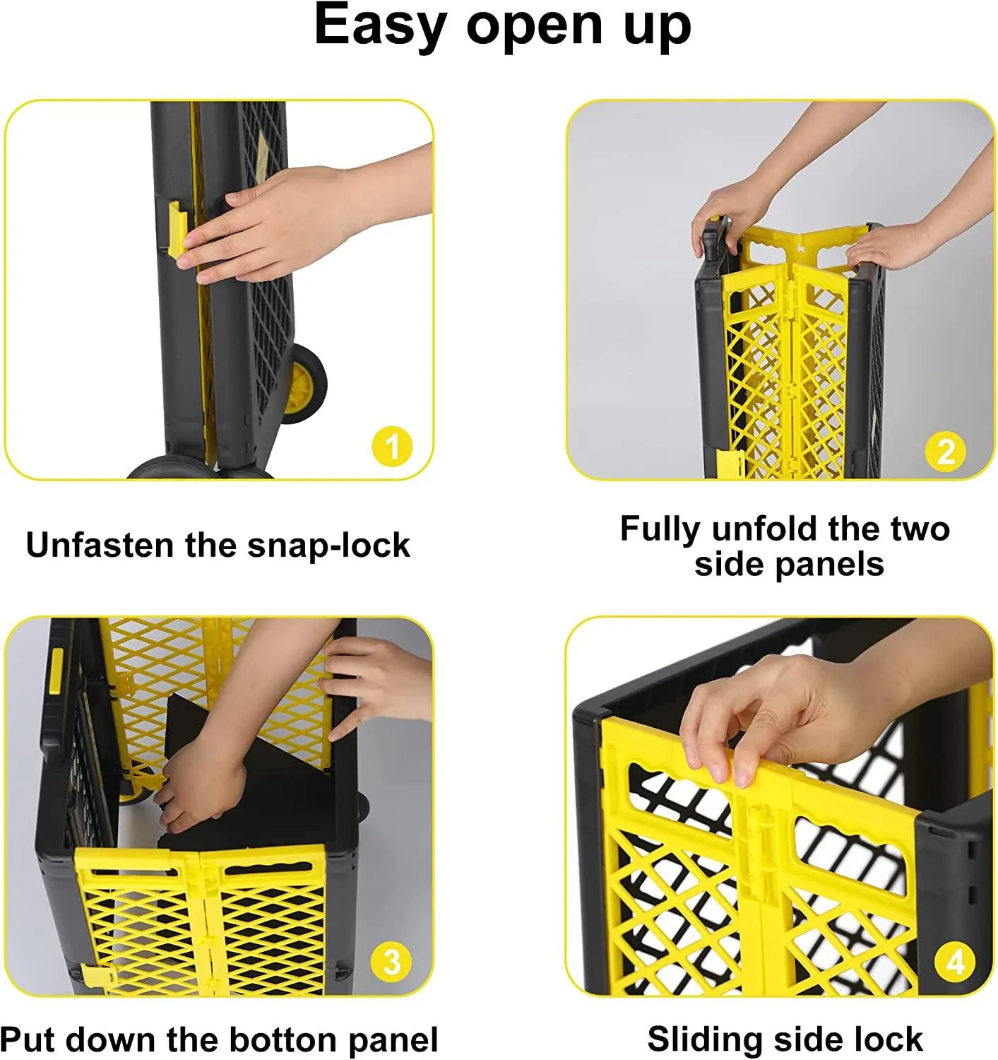 55L Folding Utility Shopping Cart with Wheels Telescopic Handle Collapsible Rolling Crate, Yellow