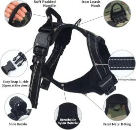 Adjustable Soft Padded Dog Harness Vest - Breathable Nylon with Safety Buckle, Easy to Put On, Front & Back Ring Attachments, Brown Camo (Size M)