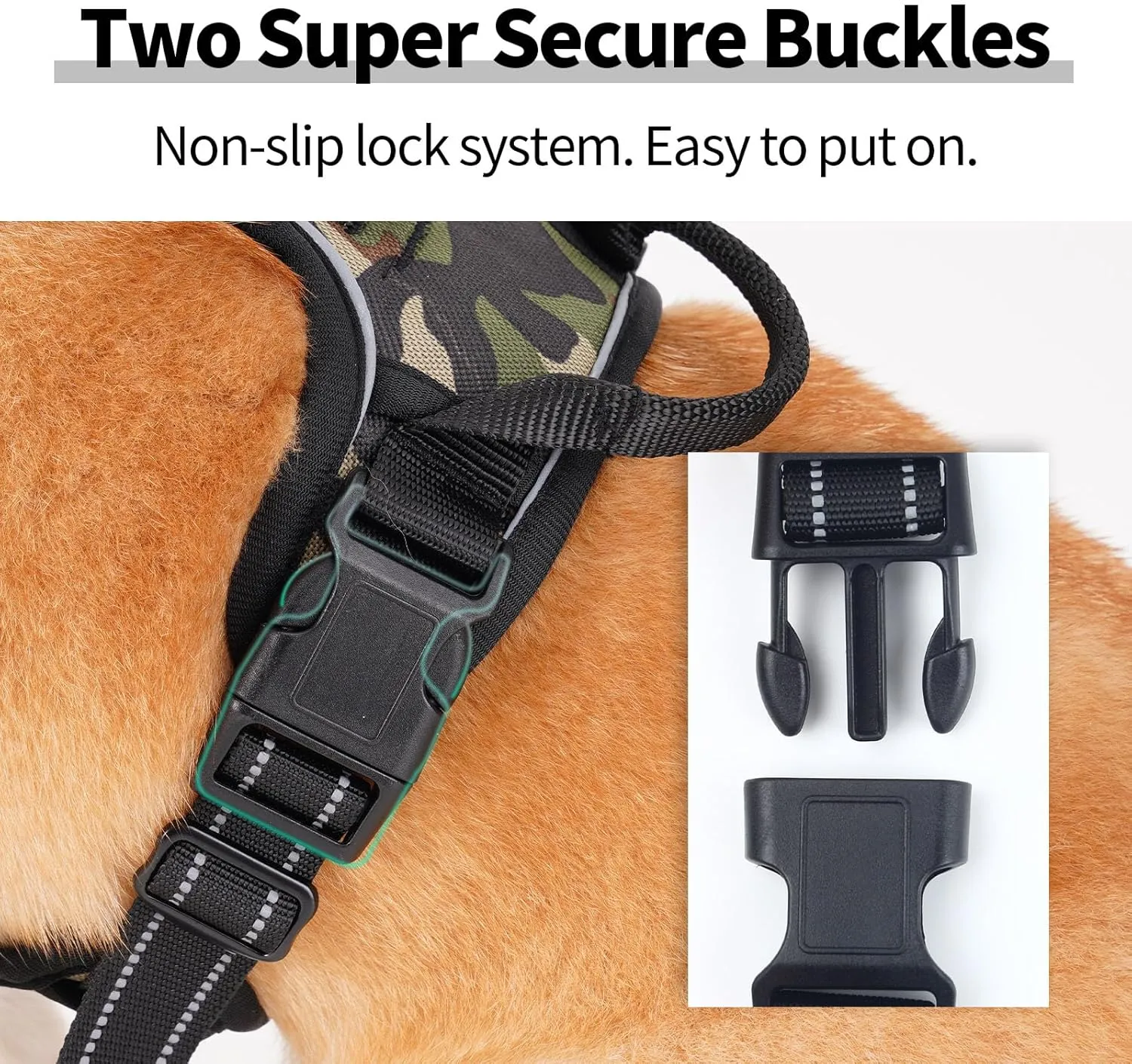 Adjustable Soft Padded Dog Harness Vest - Breathable Nylon with Safety Buckle, Easy to Put On, Front & Back Ring Attachments, Brown Camo (Size M)