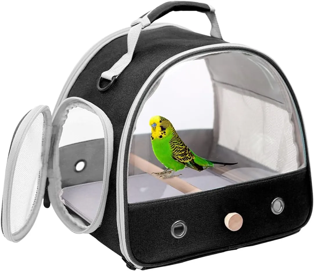 Bird Travel Carrier, Portable Small Bird Parrot Parakeet Carrier with Standing Perch and Soft Mat, Side Access Window Collapsible to Carry and Transport Birds Vet Visit (NO Tray)