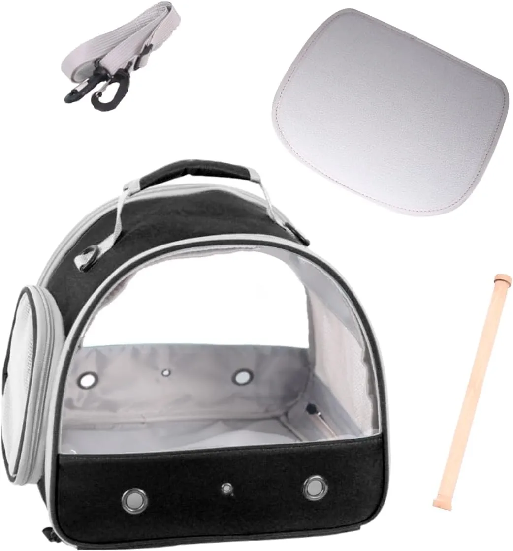 Bird Travel Carrier, Portable Small Bird Parrot Parakeet Carrier with Standing Perch and Soft Mat, Side Access Window Collapsible to Carry and Transport Birds Vet Visit (NO Tray)