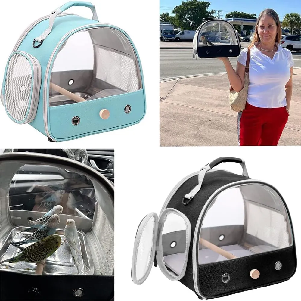 Bird Travel Carrier, Portable Small Bird Parrot Parakeet Carrier with Standing Perch and Soft Mat, Side Access Window Collapsible to Carry and Transport Birds Vet Visit (NO Tray)