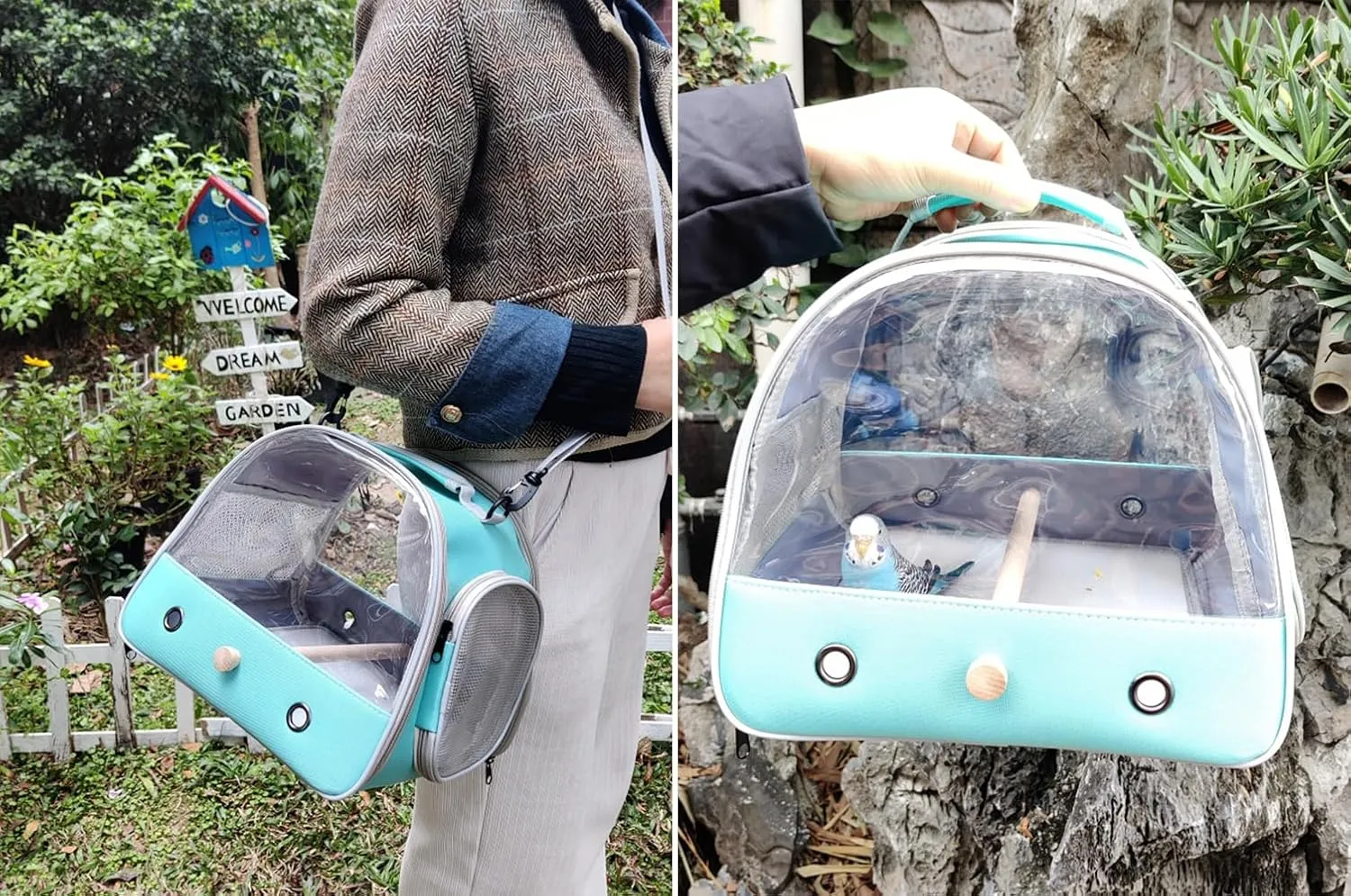 Bird Travel Carrier, Portable Small Bird Parrot Parakeet Carrier with Standing Perch and Soft Mat, Side Access Window Collapsible to Carry and Transport Birds Vet Visit (NO Tray)