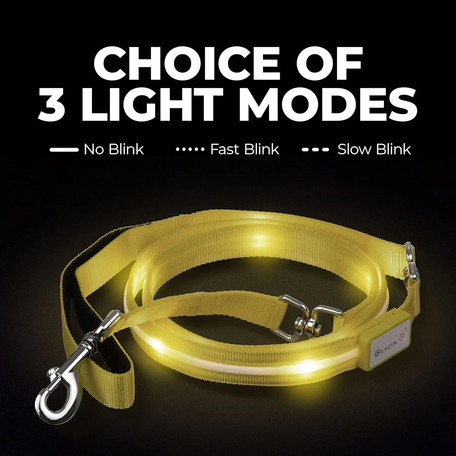 Blazin Light Up LED Dog Leash - 1,000 Feet Visibility - USB Rechargeable, Waterproof, Glow in Dark - 4 Foot, Orange