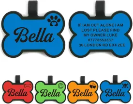 Blue Bone Personalized Silicone Dog Name Tag - Engraved with Any Text