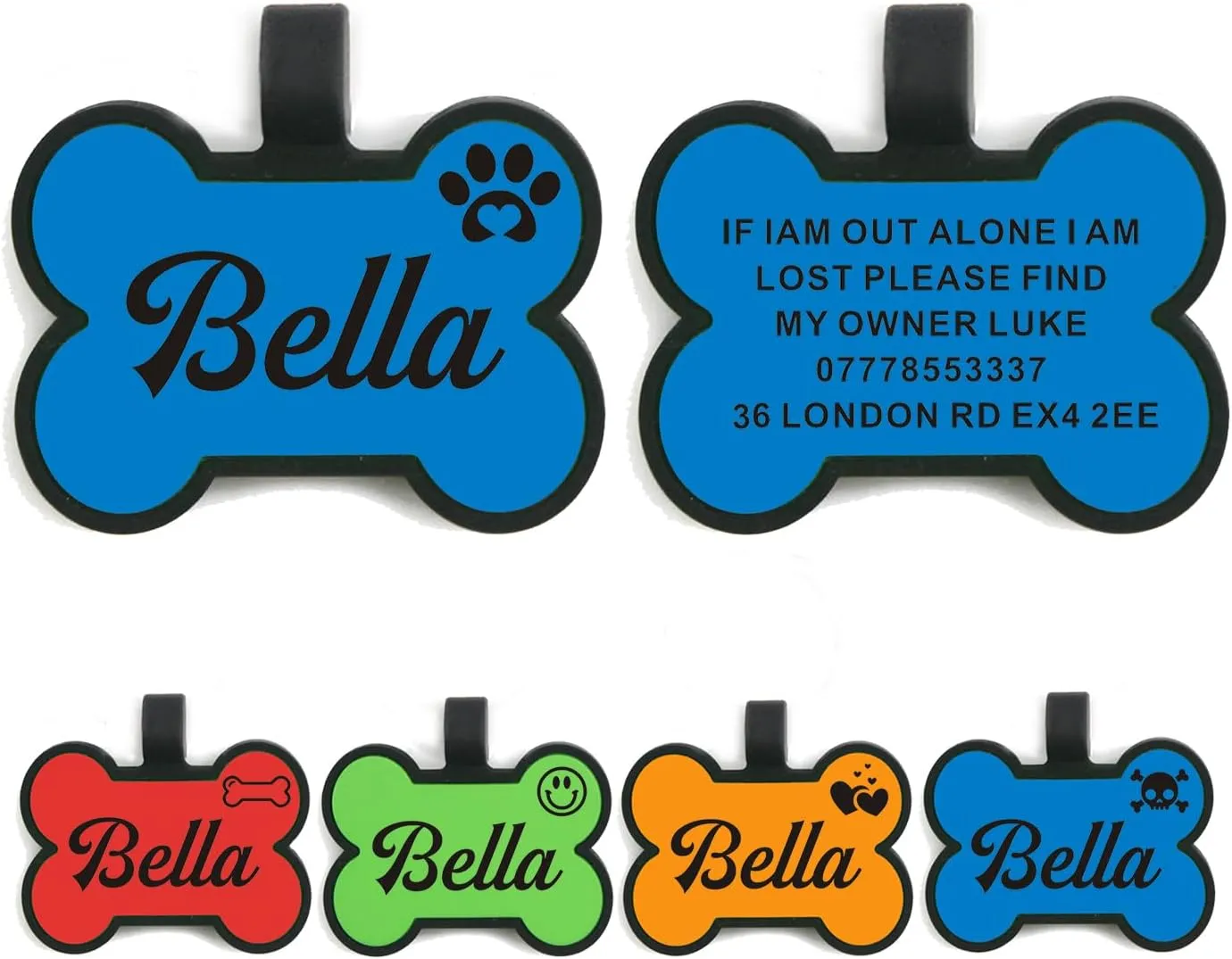 Blue Bone Personalized Silicone Dog Name Tag - Engraved with Any Text