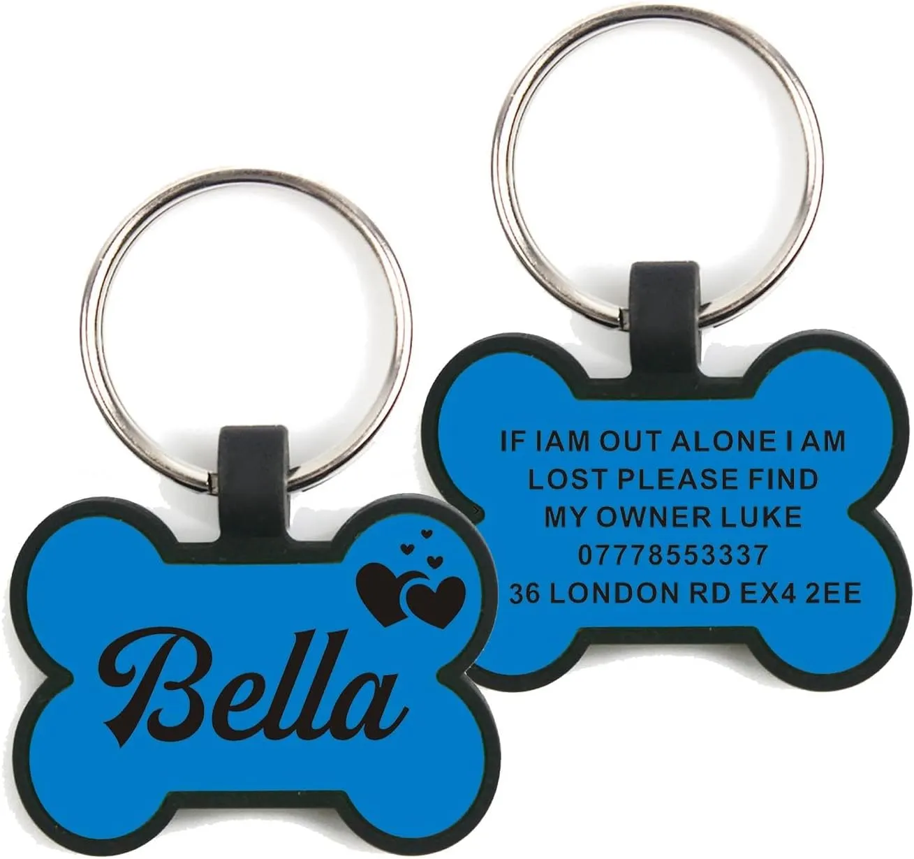 Blue Bone Personalized Silicone Dog Name Tag - Engraved with Any Text