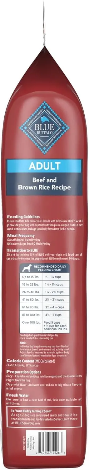 Blue Buffalo Life Protection Formula Adult Dry Dog Food, Helps Build and Maintain Strong Muscles, Made with Natural Ingredients, Beef & Brown Rice Recipe, 15-lb. Bag