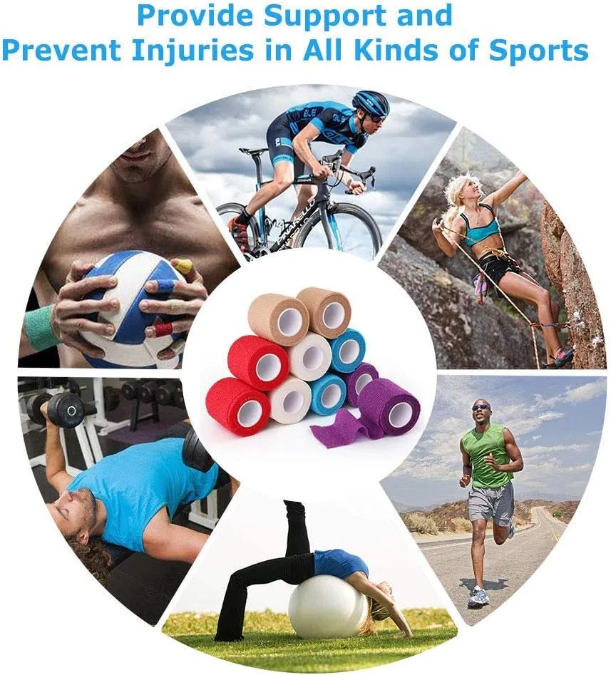 Breathable Sports Tape, Self-Adhesive Bandage Wrap, 10 Pack, 2" X 5 yd