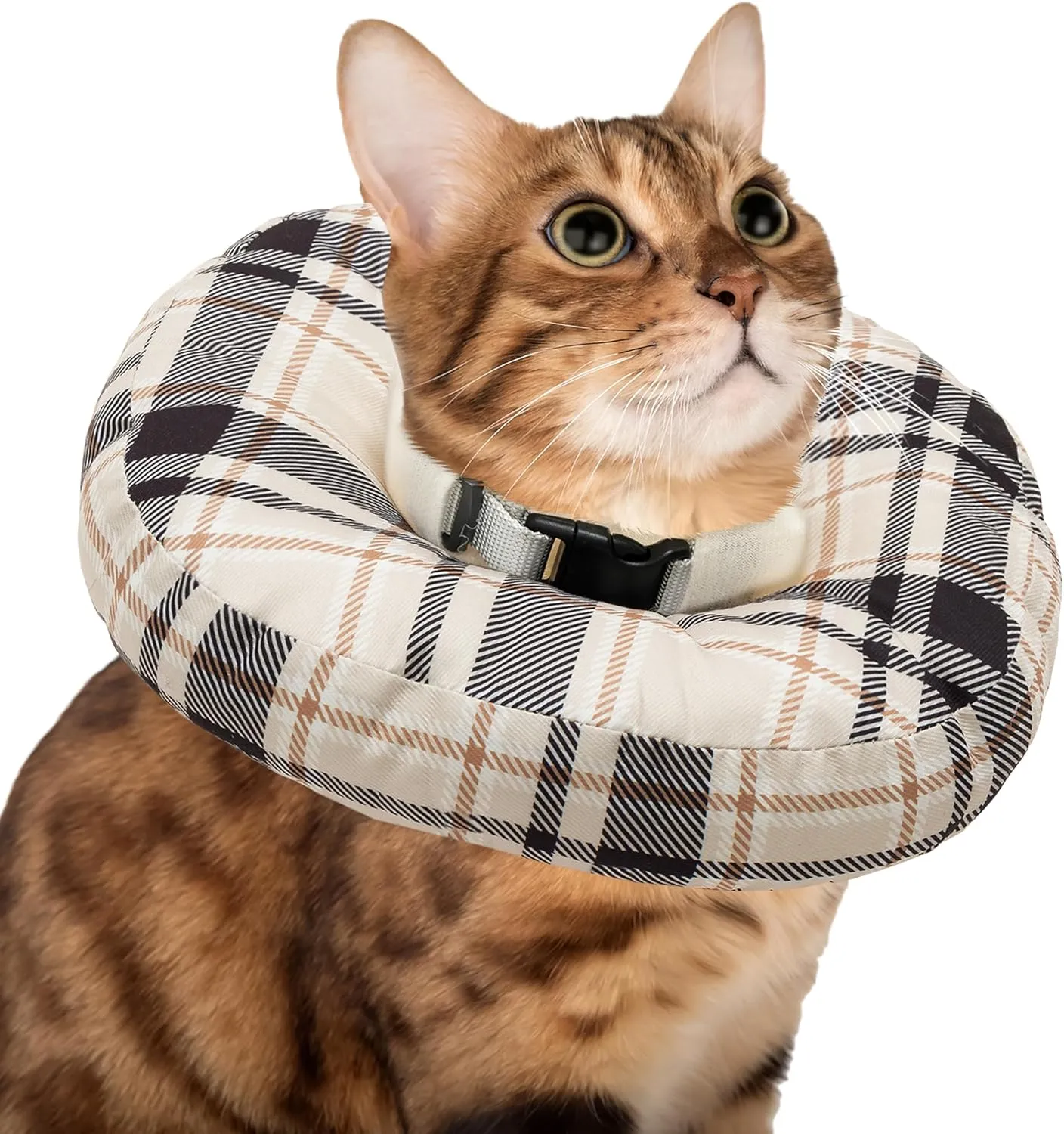Cat Cone Collar Soft, Adjustable Plaid Elizabethan Cat Recovery Collar After Surgery to Prevent Licking & Scratching Wound, Fits Small Medium Large Cats, Puppy, Small Dogs