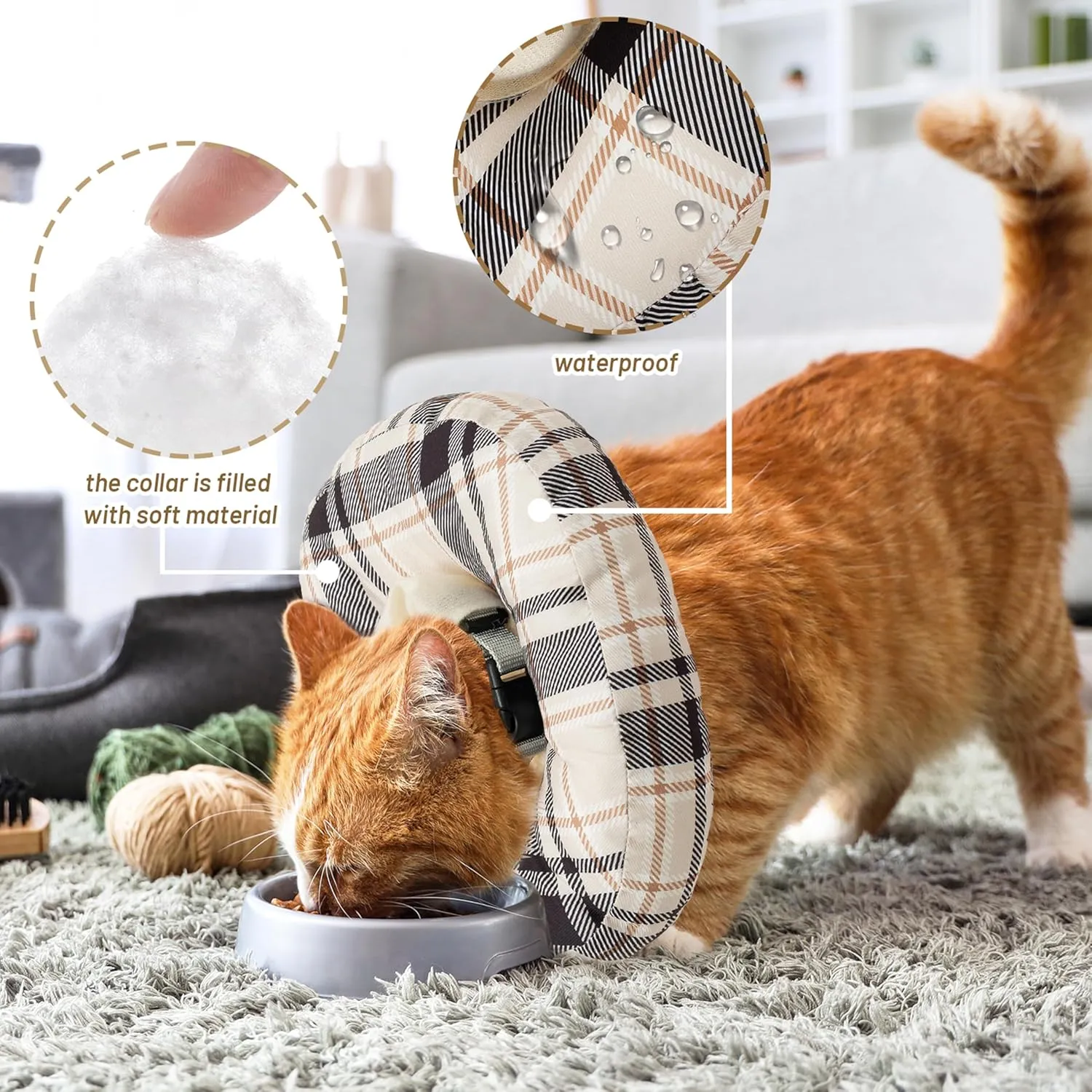 Cat Cone Collar Soft, Adjustable Plaid Elizabethan Cat Recovery Collar After Surgery to Prevent Licking & Scratching Wound, Fits Small Medium Large Cats, Puppy, Small Dogs