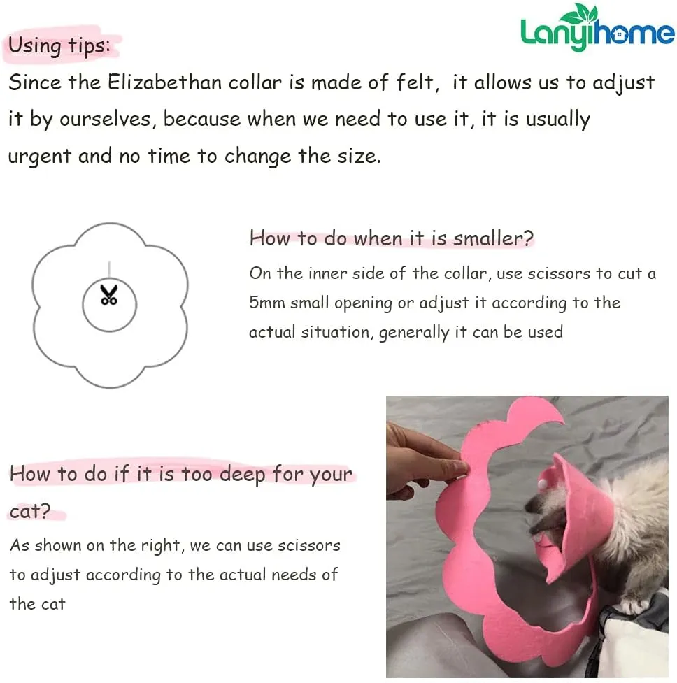 Cat Recovery Collar - Cute Flower Neck Cat Cones After Surgery, Adjustable Cat E Collar, Surgery Recovery Elizabethan Collars for Kitten Cats Puppy Rabbits M Size (2pcs)