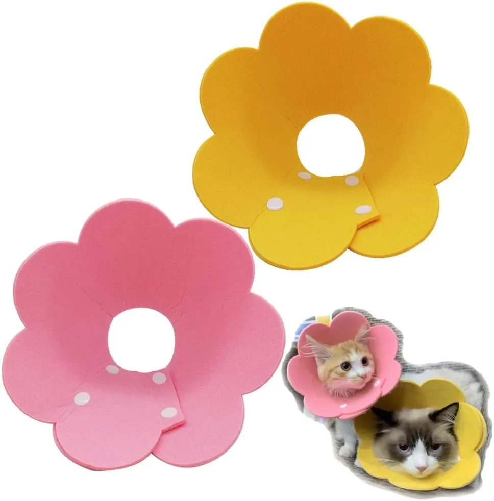 Cat Recovery Collar - Cute Flower Neck Cat Cones After Surgery, Adjustable Cat E Collar, Surgery Recovery Elizabethan Collars for Kitten Cats Puppy Rabbits M Size (2pcs)