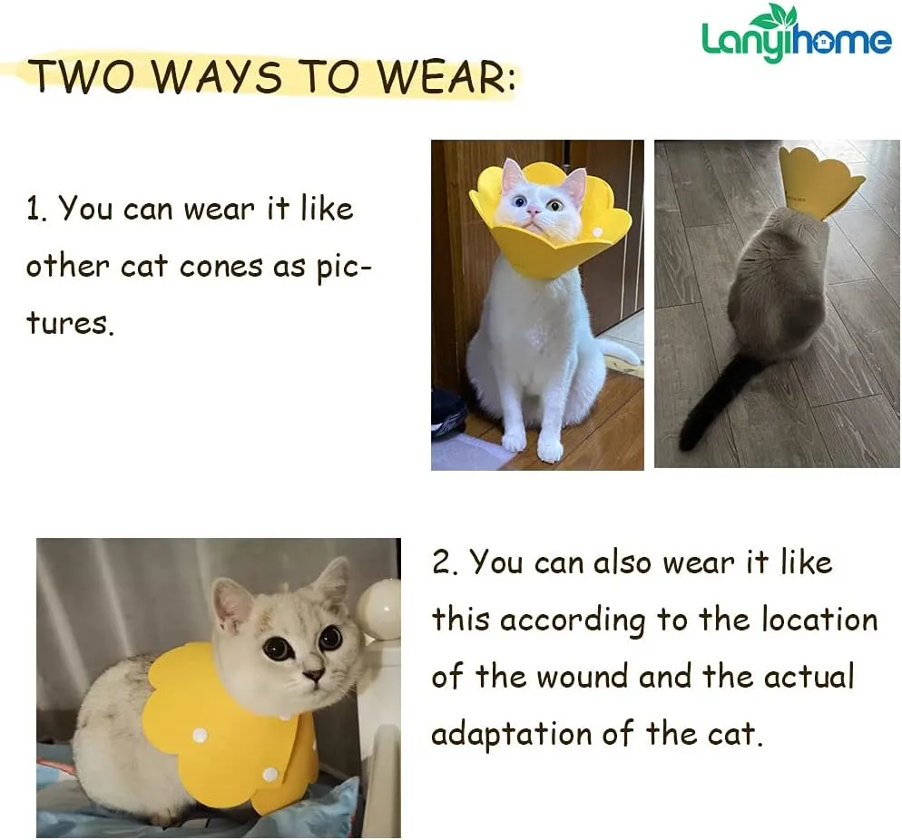 Cat Recovery Collar - Cute Flower Neck Cat Cones After Surgery, Adjustable Cat E Collar, Surgery Recovery Elizabethan Collars for Kitten Cats Puppy Rabbits M Size (2pcs)
