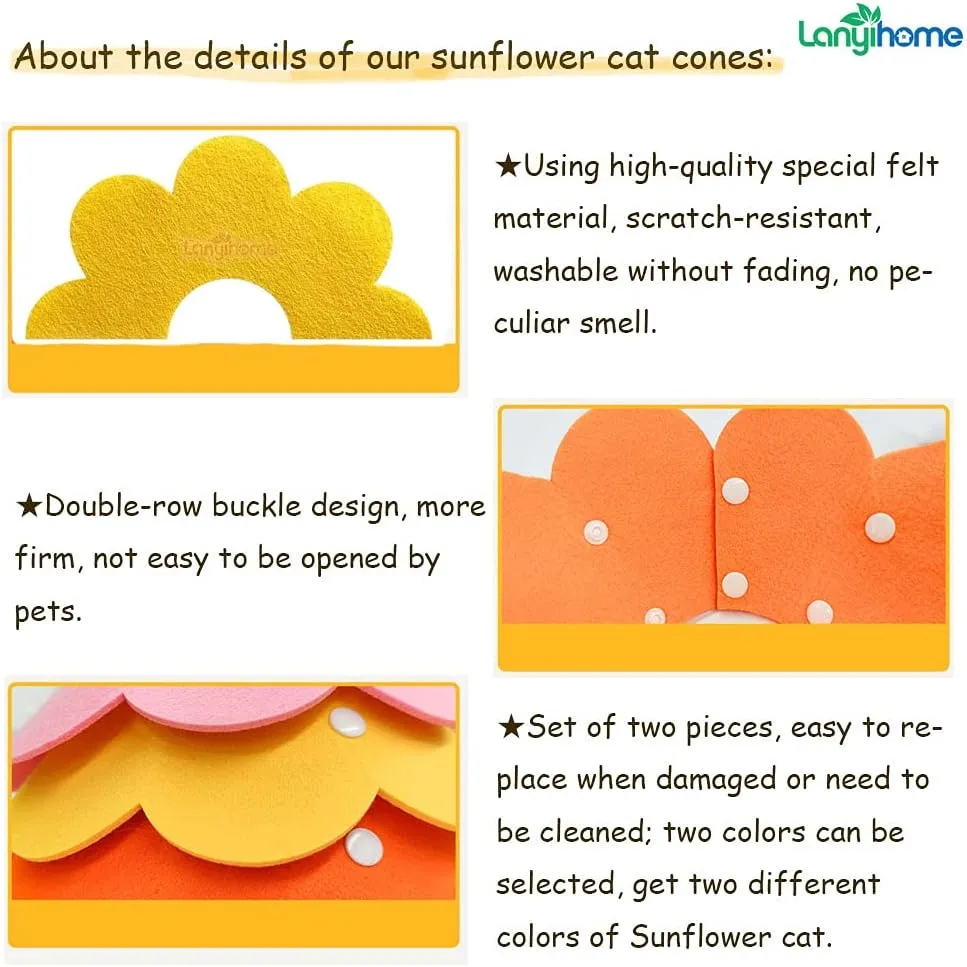Cat Recovery Collar - Cute Flower Neck Cat Cones After Surgery, Adjustable Cat E Collar, Surgery Recovery Elizabethan Collars for Kitten Cats Puppy Rabbits M Size (2pcs)