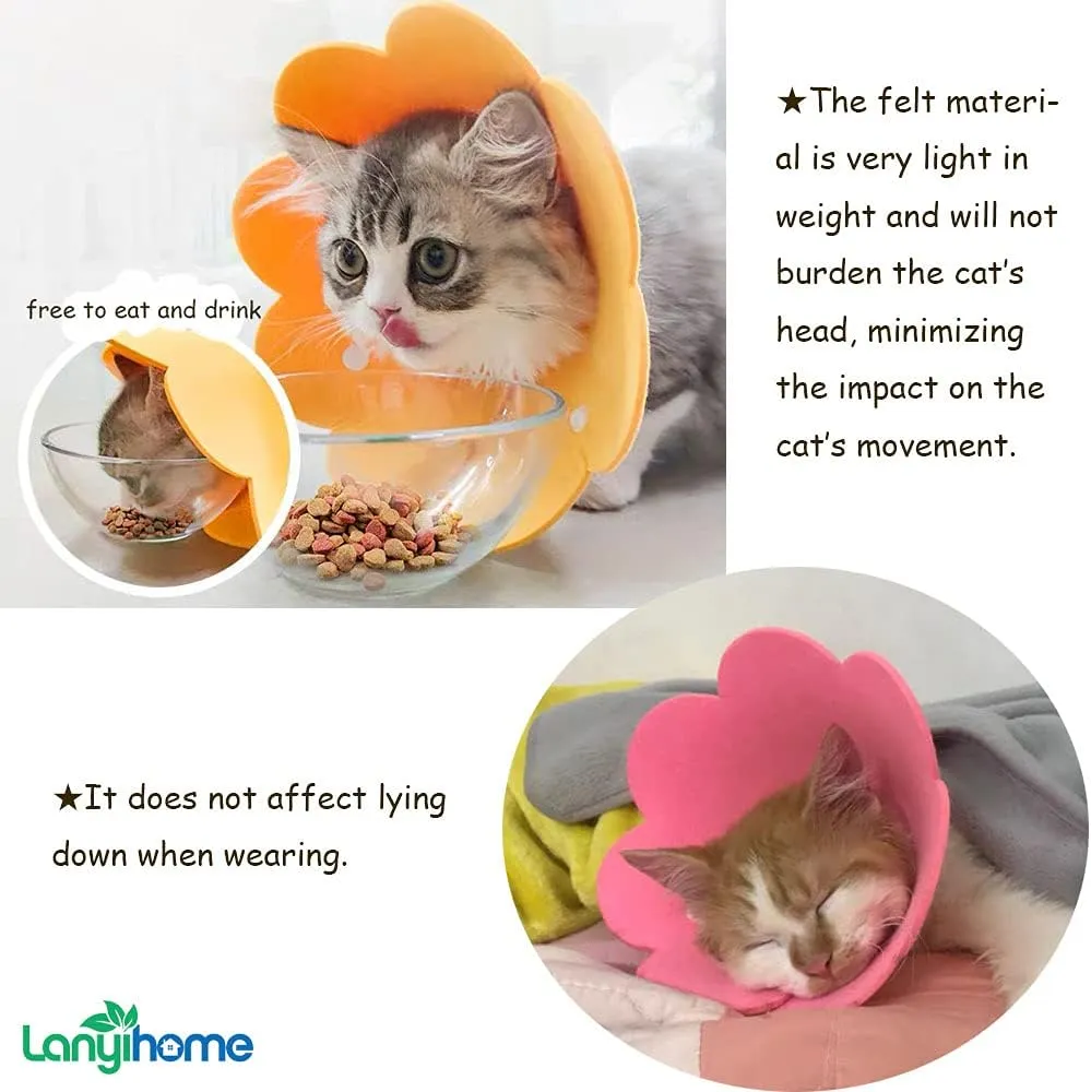 Cat Recovery Collar - Cute Flower Neck Cat Cones After Surgery, Adjustable Cat E Collar, Surgery Recovery Elizabethan Collars for Kitten Cats Puppy Rabbits M Size (2pcs)