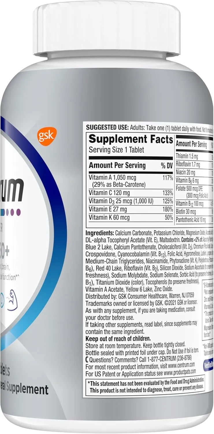 Centrum Silver Men's 50  Multivitamin with Vitamin D3, B-Vitamins, Zinc for Memory and Cognition - 200 Tablets