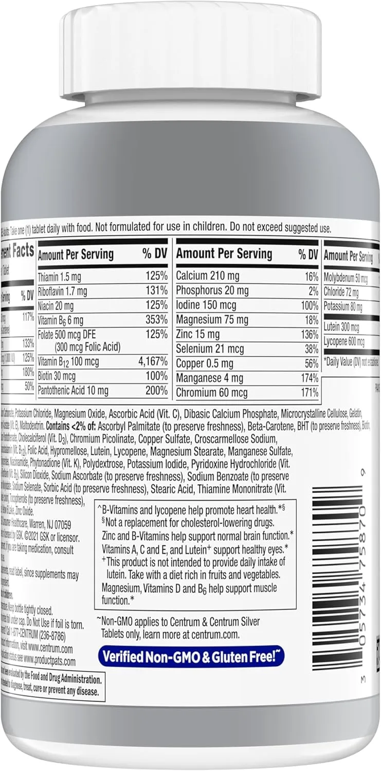Centrum Silver Men's 50  Multivitamin with Vitamin D3, B-Vitamins, Zinc for Memory and Cognition - 200 Tablets