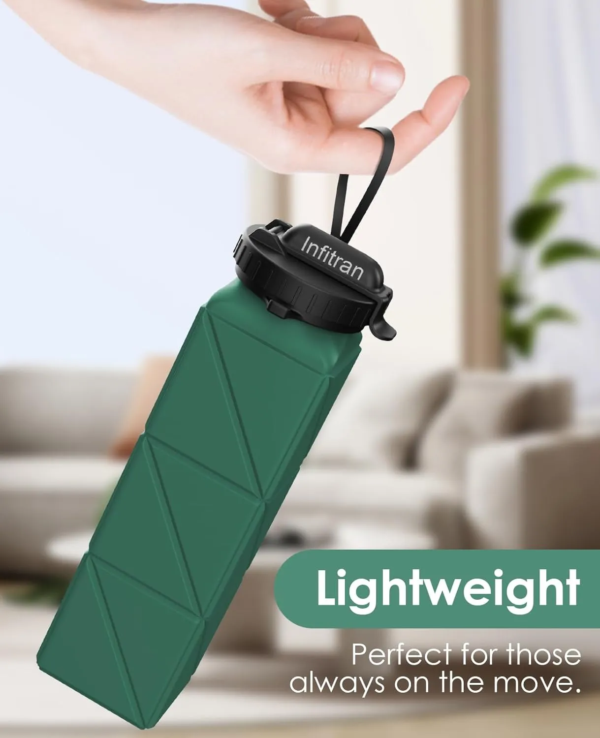 Collapsible Water Bottles, BPA-Free Silicone Foldable Water Bottle Cup with Straw Strap 20.6oz,Leak-Proof Durable Lightweight Bottle for Gym Travel Camping Hiking Running Sport,DarkGreen
