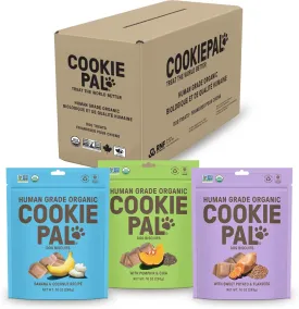 Cookie PAL Organic Dog Treats (Variety Pack), Crunchy Human Grade USDA Organic Puppy Treats for Training, Biscuits, 10oz (Pk of 3)