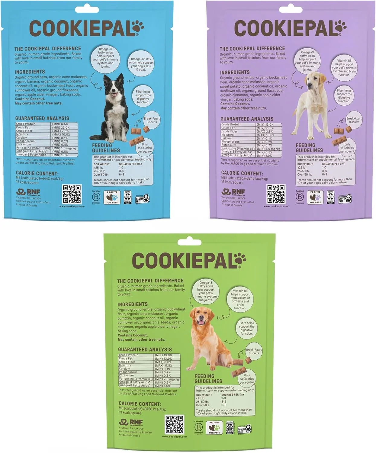 Cookie PAL Organic Dog Treats (Variety Pack), Crunchy Human Grade USDA Organic Puppy Treats for Training, Biscuits, 10oz (Pk of 3)