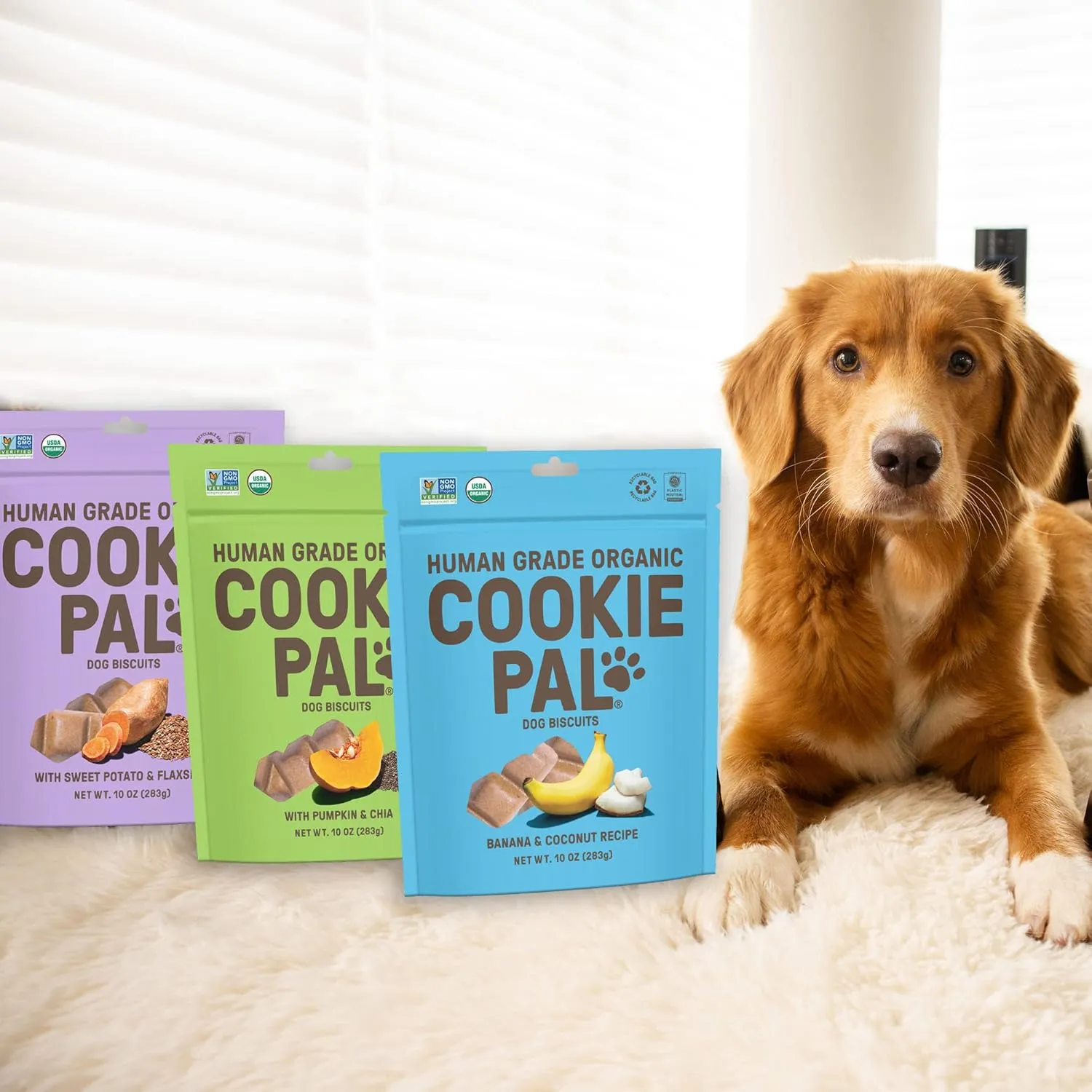 Cookie PAL Organic Dog Treats (Variety Pack), Crunchy Human Grade USDA Organic Puppy Treats for Training, Biscuits, 10oz (Pk of 3)