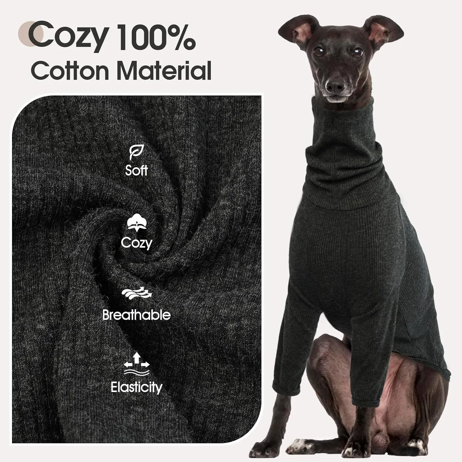 DENTRUN Italian Greyhounds Sweater, Greyhounds Turtleneck Knit Sweatshirt for Cold Weather, Warm Pajamas for Whippets, Winter Long Sleeve Dog Sweater Shirt for Large Dog