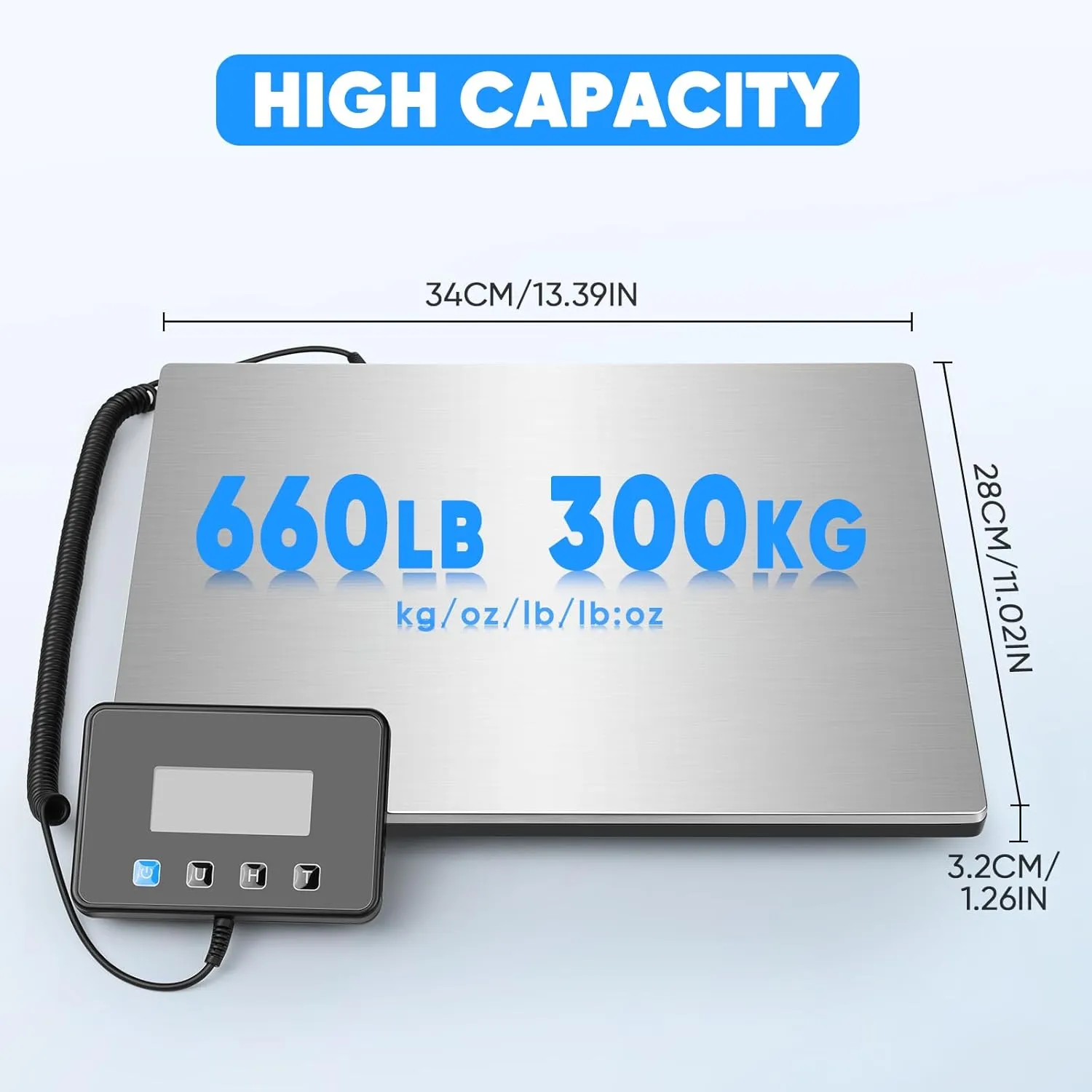 Digital Shipping Scale, Drcowu 660lbs/300kg Postal Scale with Hold/Tare Function, Manual/Auto Off LCD Display, Heavy Duty Scale for Packages/Luggage/Home (Silver)